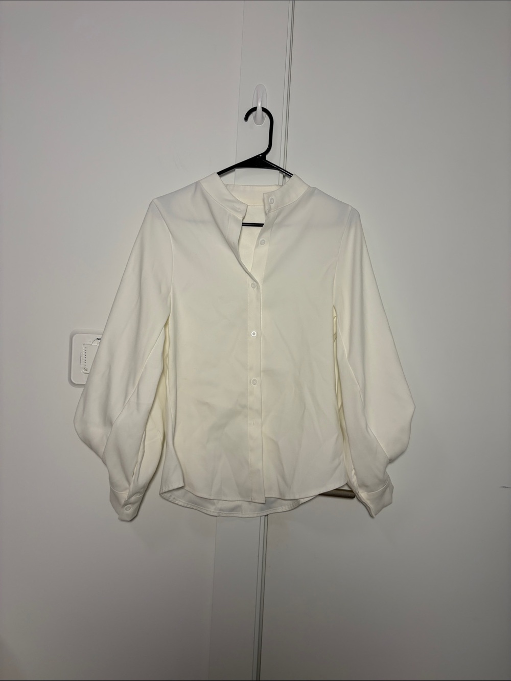 Classic White Button-Up Women's Top - Elegant Stand Collar